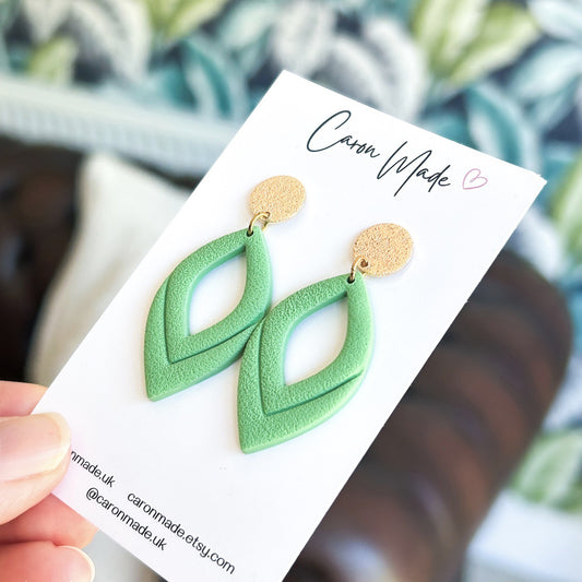 Green and gold petal shape earrings