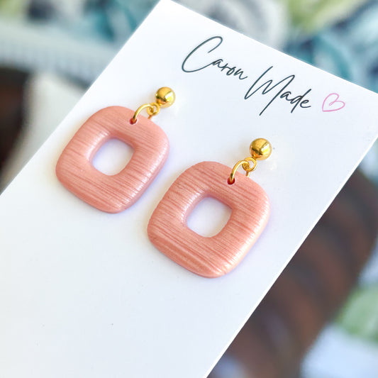 Light peach pearl colour rounded square earrings