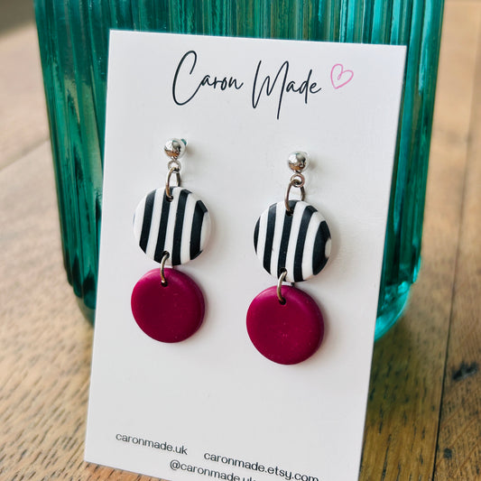 Burgundy and black and white earrings
