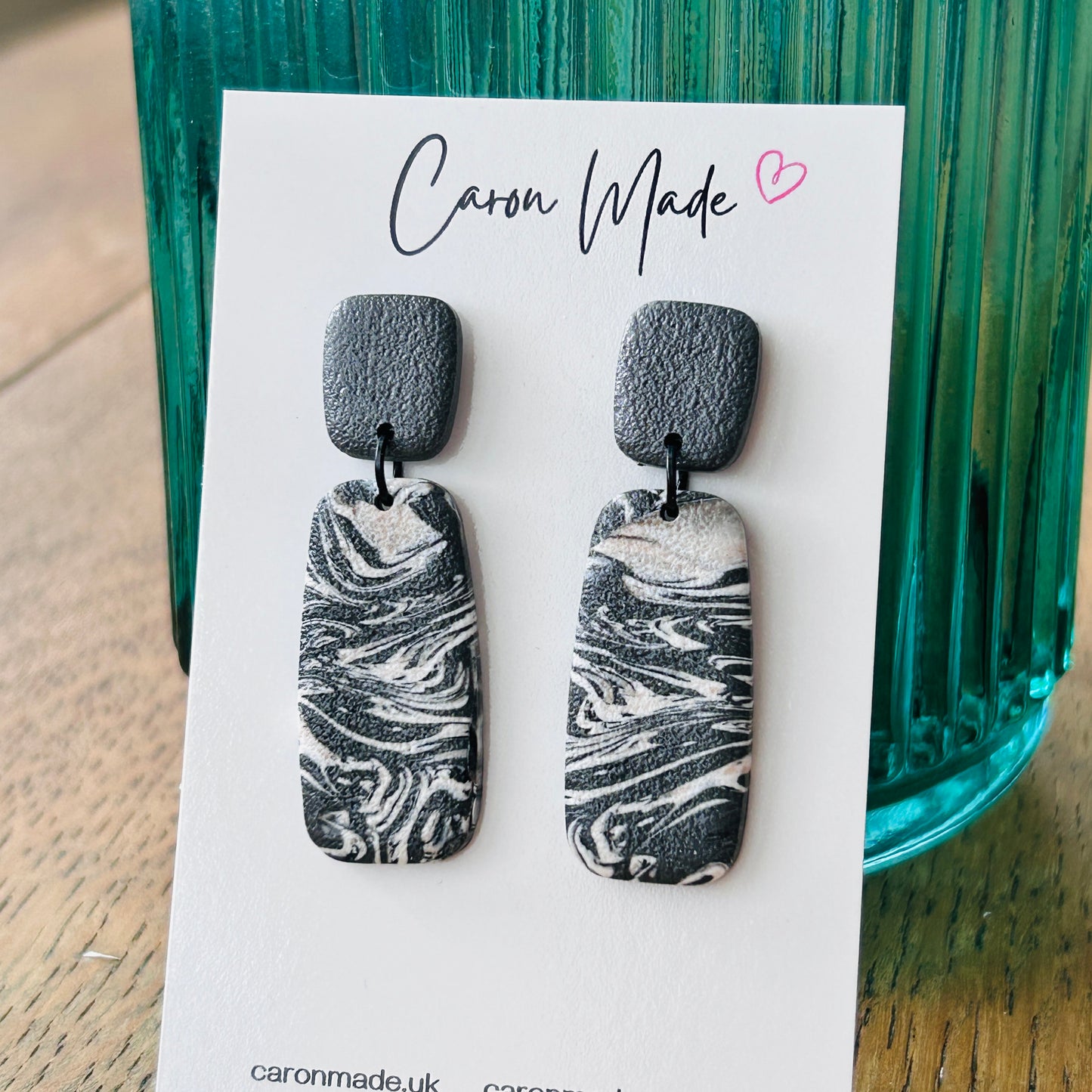Charcoal grey marbled statement earrings