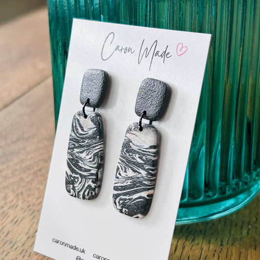Charcoal grey marbled statement earrings