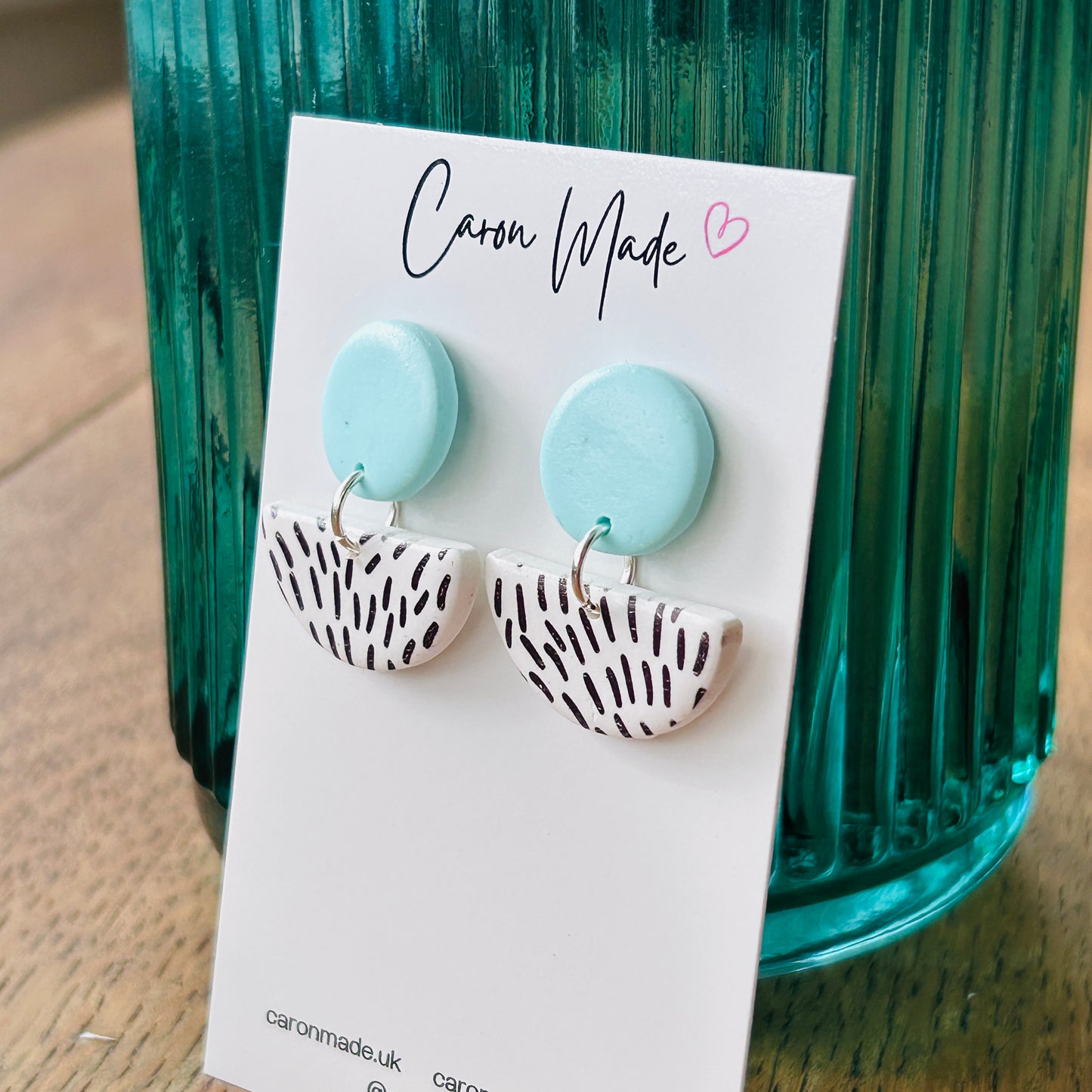 Mint green semi circle earrings