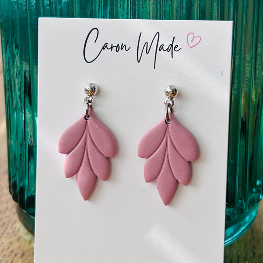 Pink and silver floral shape earrings
