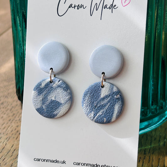 Light blue marbled double circle earrings