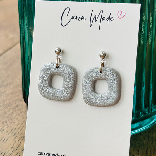 Silver grey rounded square earrings