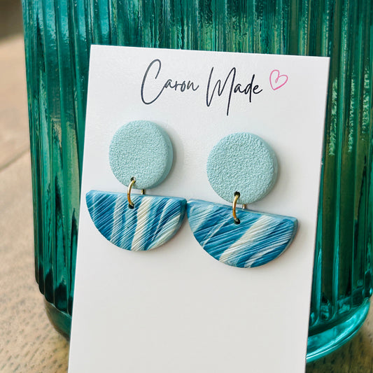 Blue marbled semi circle earrings