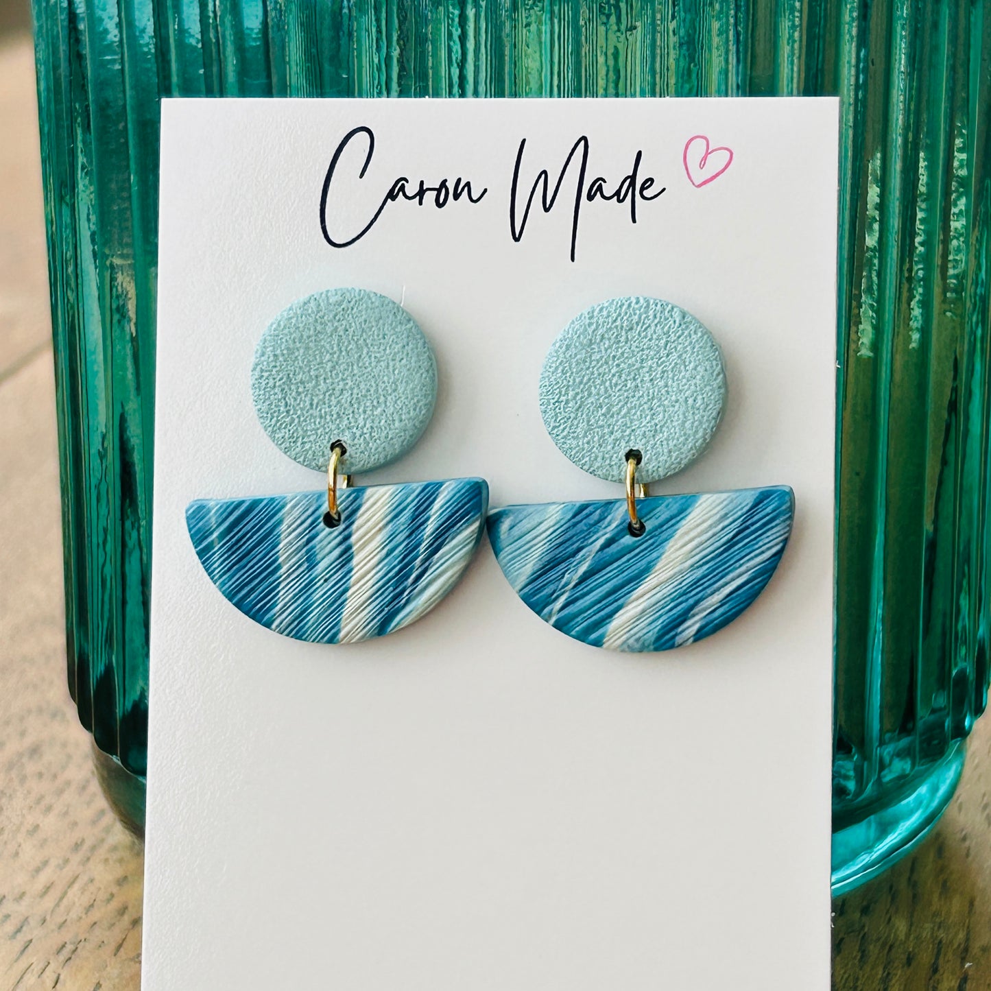 Blue marbled semi circle earrings