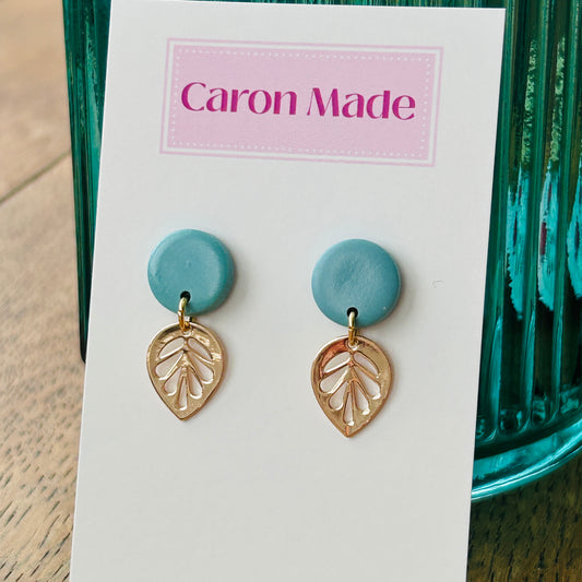 Light blue and gold small drop earrings