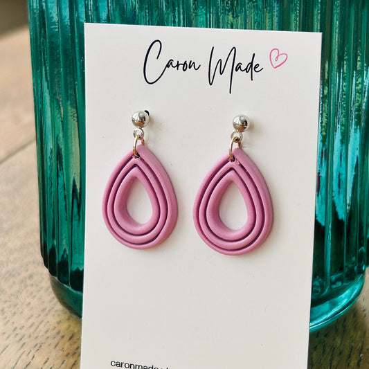 Pink and silver teardrop shape dangle earrings