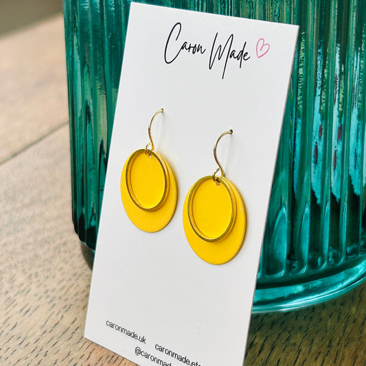 Yellow and gold circle earrings