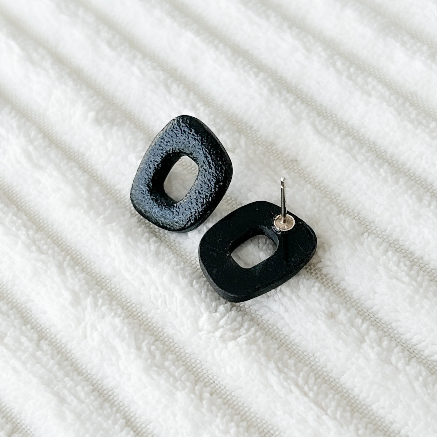 Black minimalist organic donut earrings