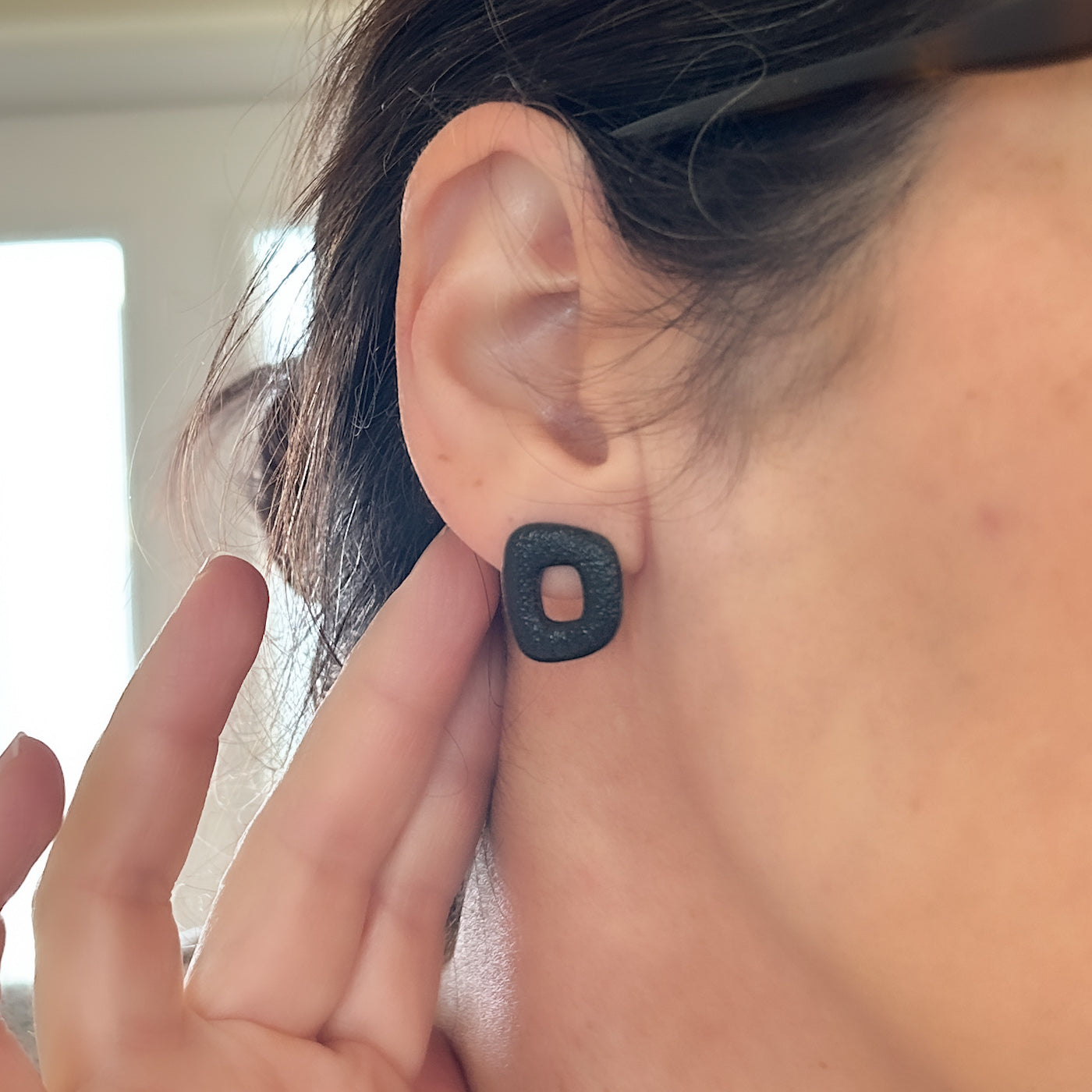 Black minimalist organic donut earrings