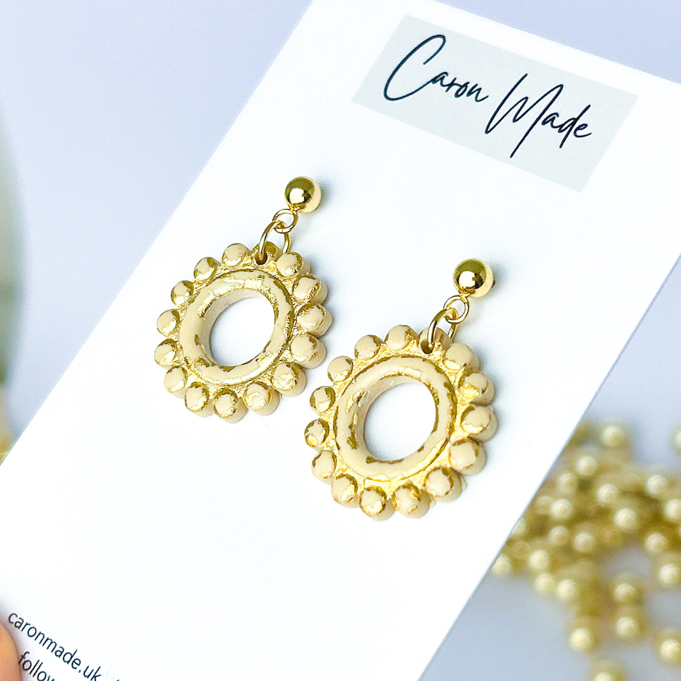 Light gold and beige small boho earrings