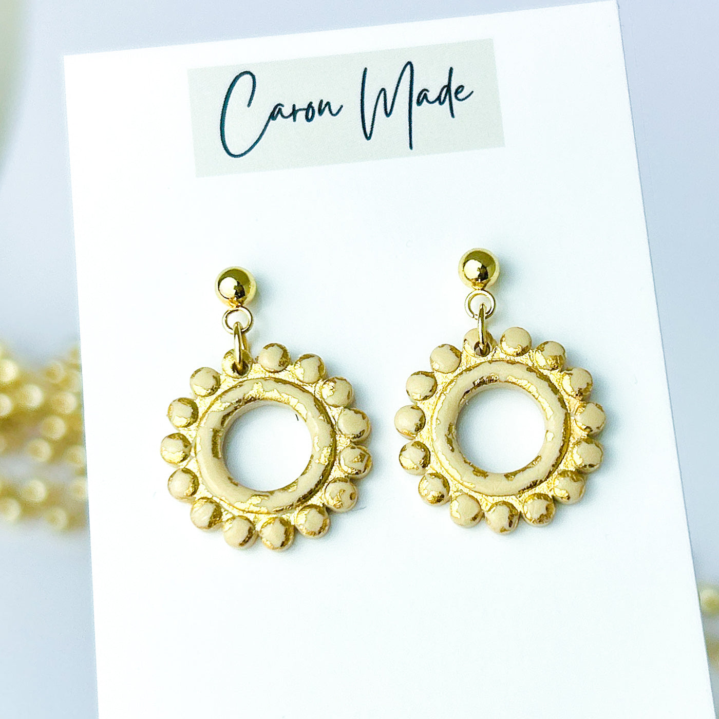 Light gold and beige small boho earrings