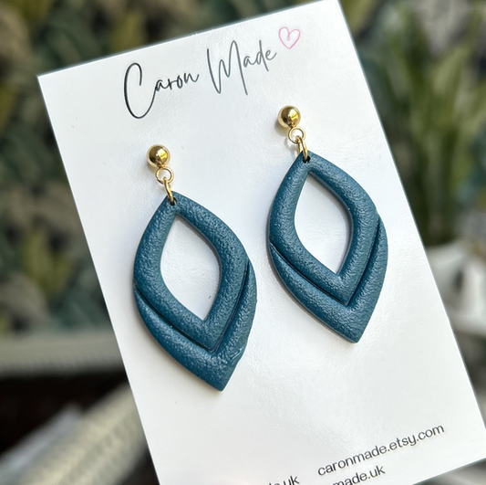 Teal and gold petal shape drop earrings
